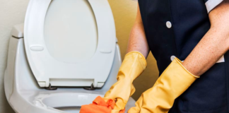 cleaning toilet