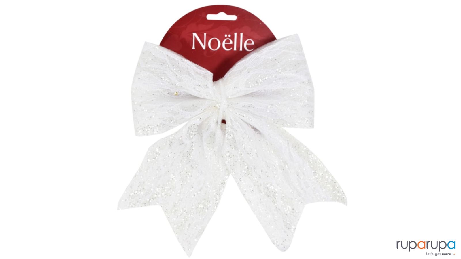 Noelle Dekorasi Pita Natal Glitter Lace 24 Cm - Putih