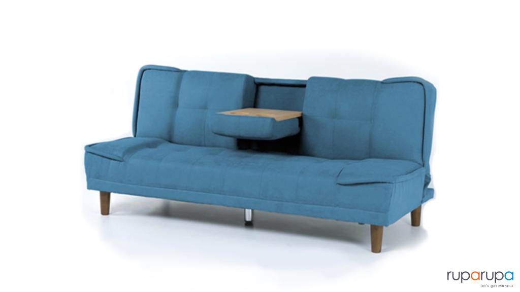 Ebonia - Sofa Bed Rido Cupholder (Kain Fabric) Aqua Blue